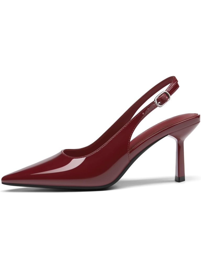 Women's Burgundy Slingback Kitten Heels Closed Pointed Toe Pumps Dress Shoes